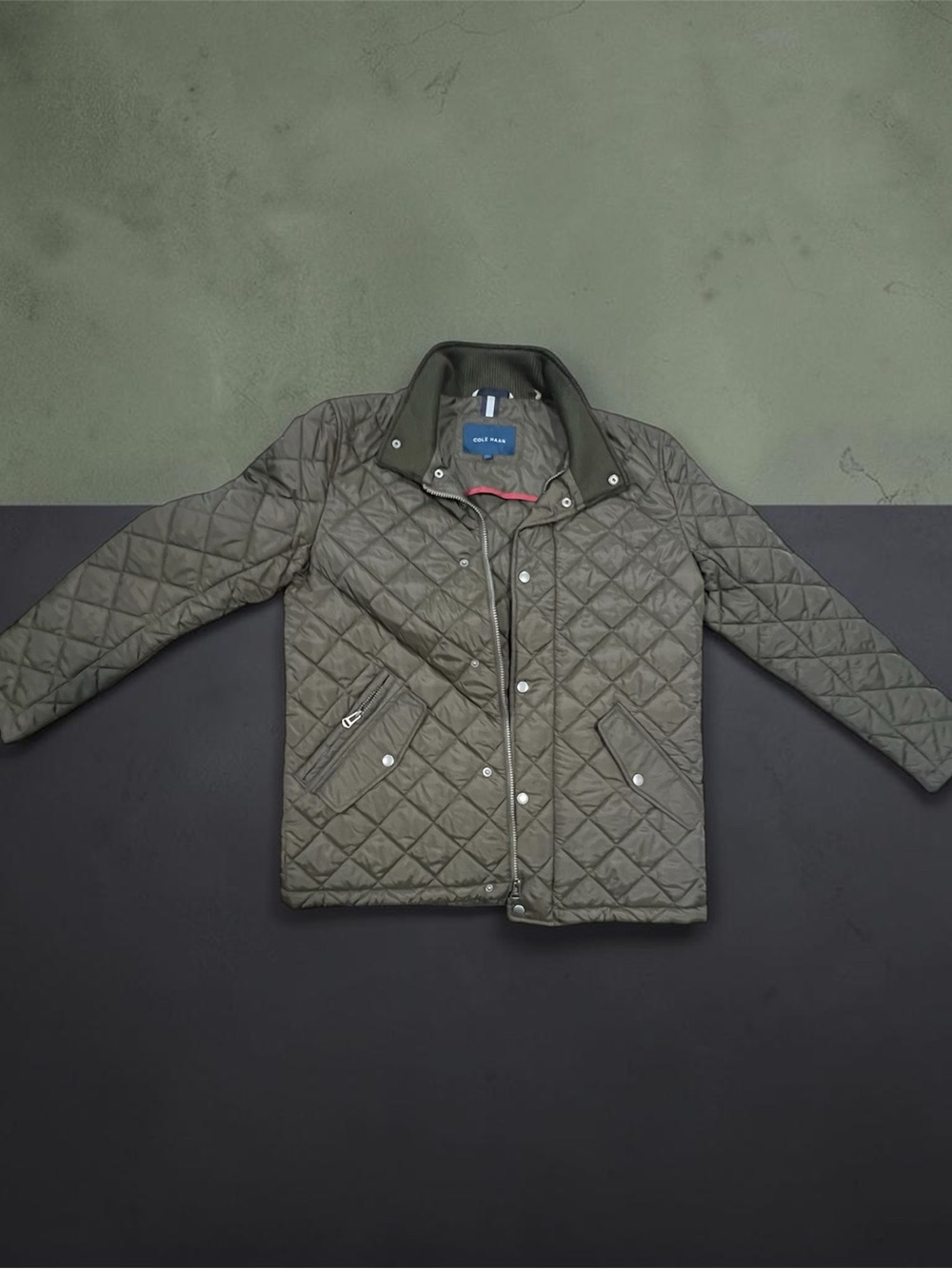 Cole Haan Quilted Bomber Jacket in Olive